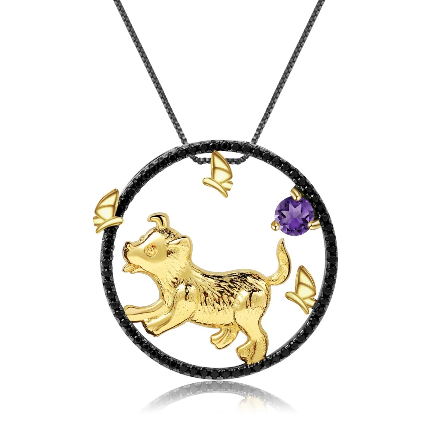 Gem's Ballet 925 Sterling Silver Dragon Pendant Necklace Topaz