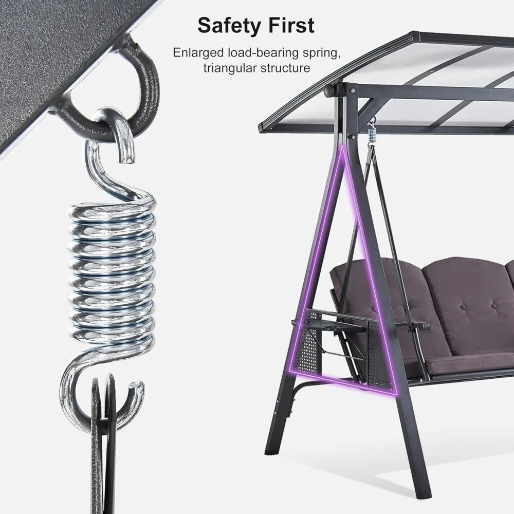 Outdoor Patio Swing With Adjustable Canopy And Cup Holders