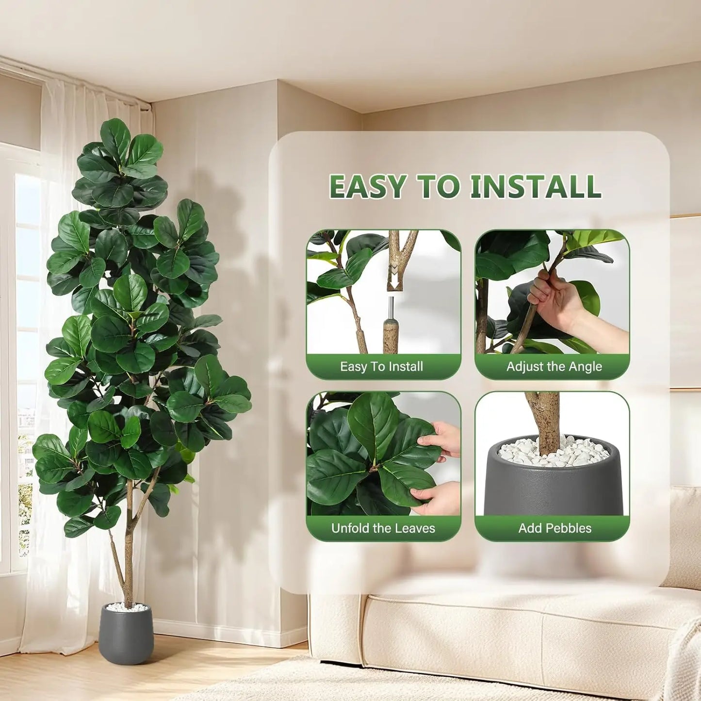 HiMISS Fiddle Leaf Fig Tree Artificial In White Planter Pot