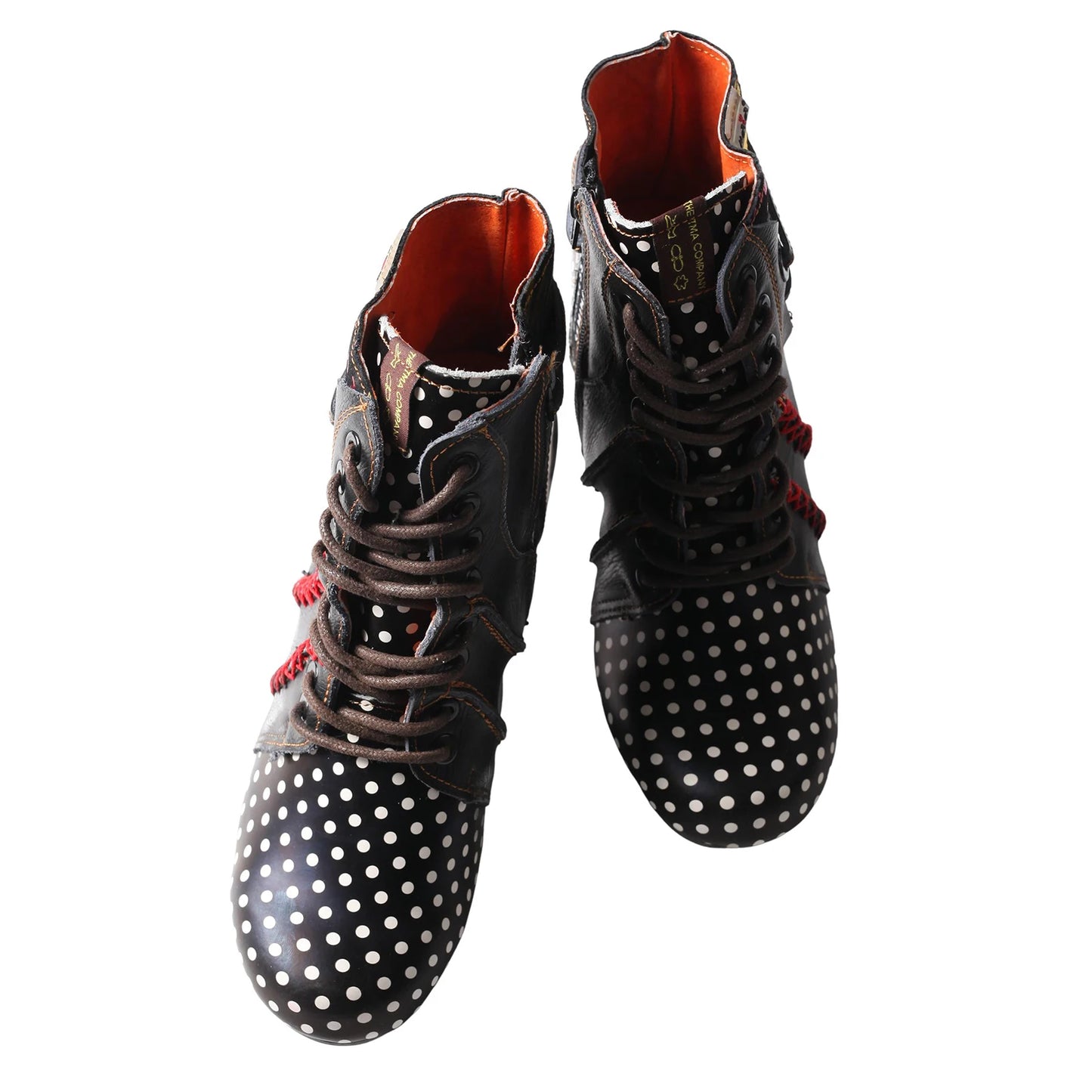 TMA EYES Polka Dot Leather Moccasin Stitch Ankle Boots