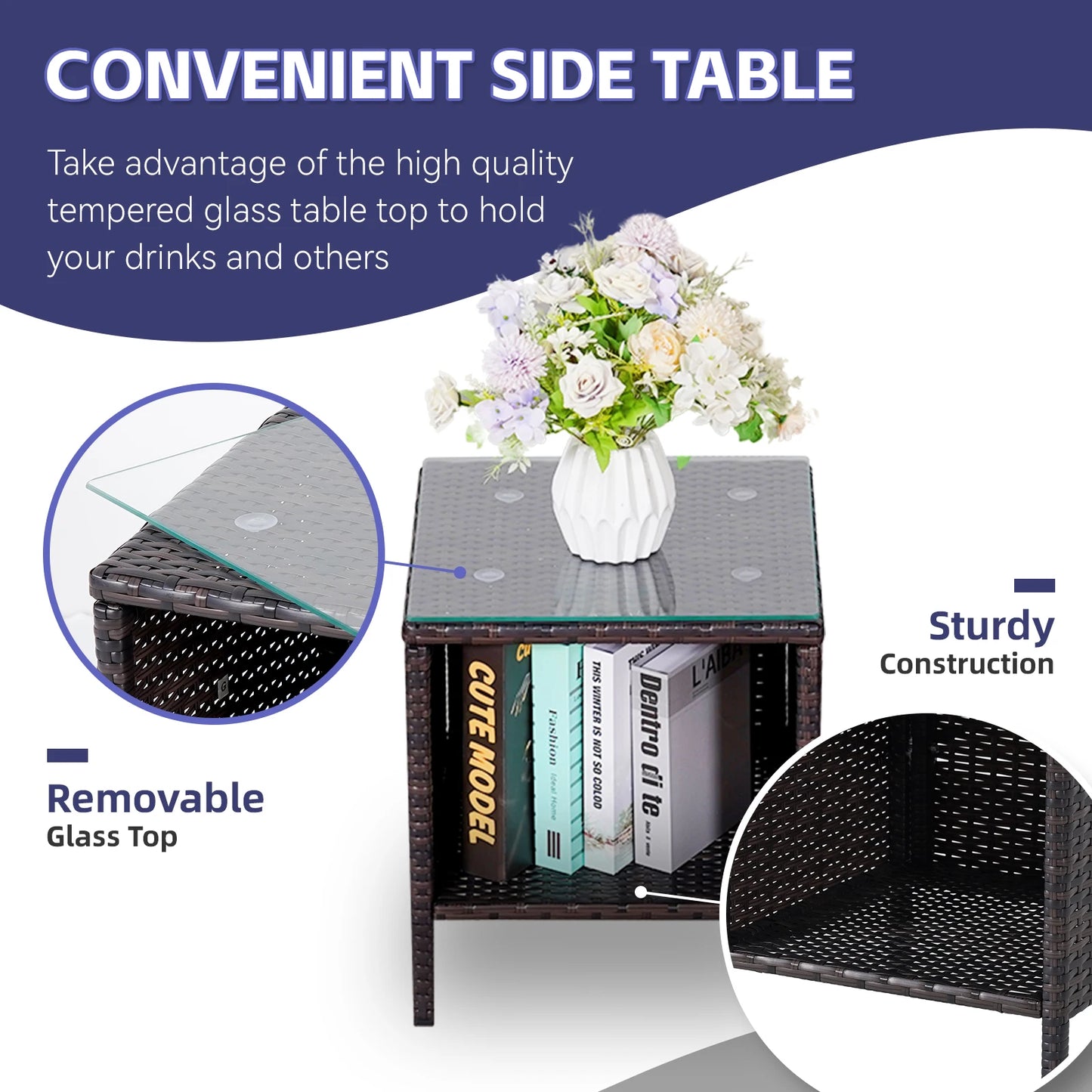 Naga Bahna 3 Piece Outdoor Patio Bistro Set Rattan Furniture