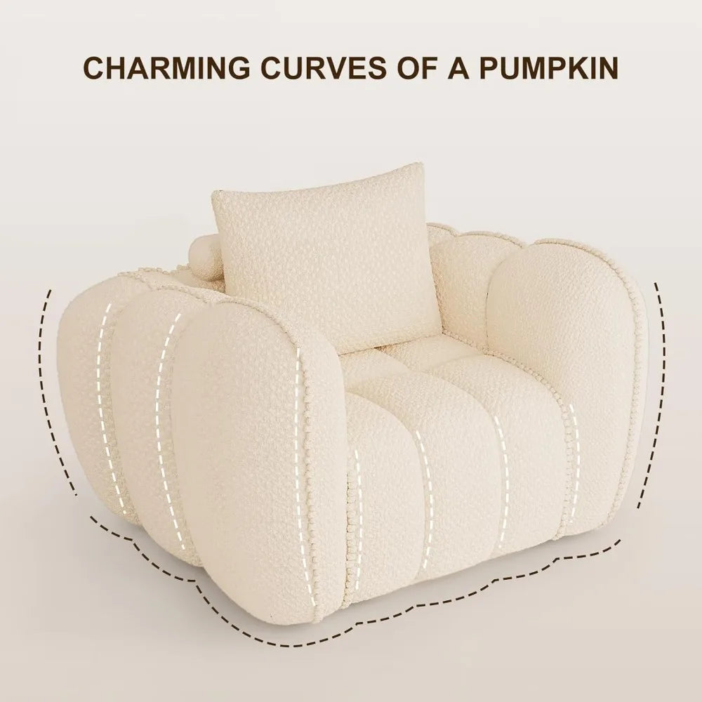 Pumpkin Shaped Upholstered Tufted Lounge Chair No Assembly For Modern Living Room