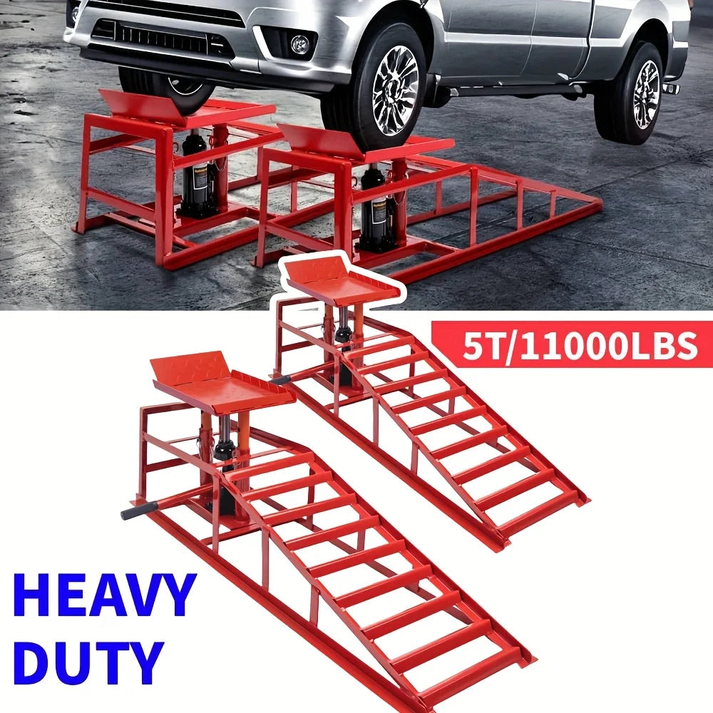 2 Pack Heavy Duty Hydraulic Car Ramps 11000 Lbs For Oil Changes Truck Trailer And Auto Repair