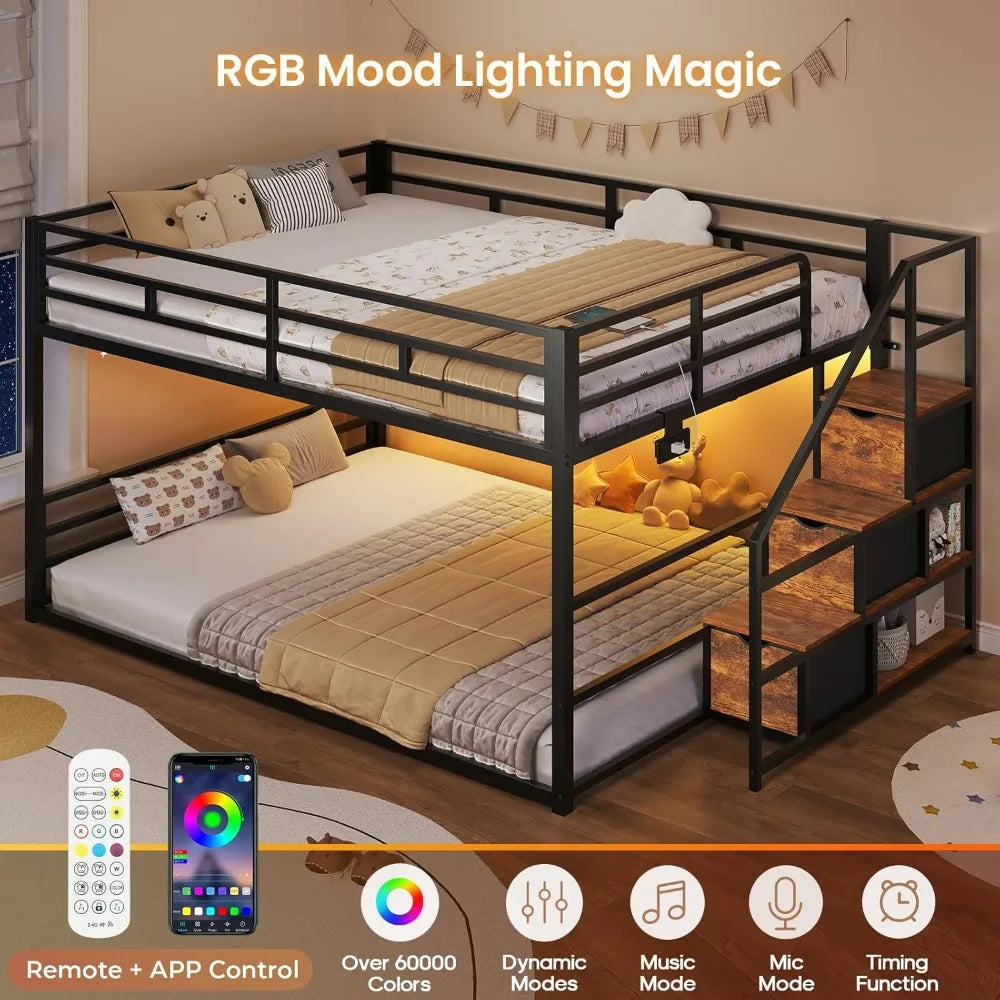 XIAOLANG Low Bunk Bed Full Over Full With Stairs RGB