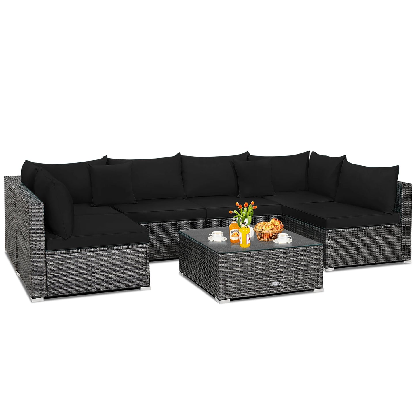 HOMASIS 7 Piece Patio Rattan Furniture Set Cushioned Sofa