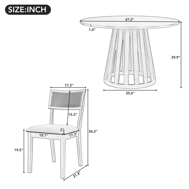 5-Piece Round Dining Set With Classic Table And Upholstered Chairs