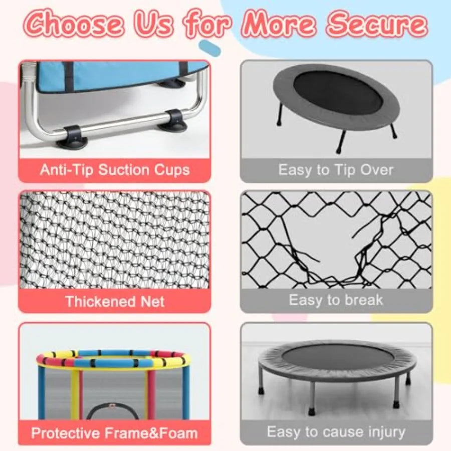 Indoor Outdoor Trampoline With Safety Enclosure Net For Toddlers