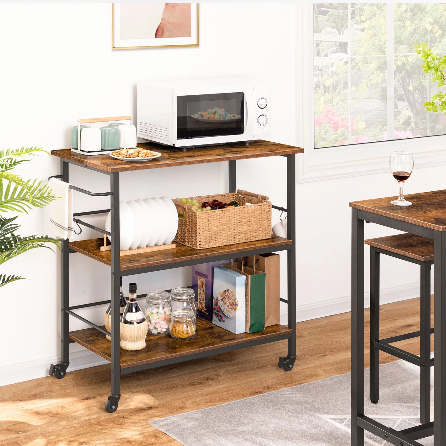 HOOBRO Kitchen Island Cart With Storage And Hooks Shelves
