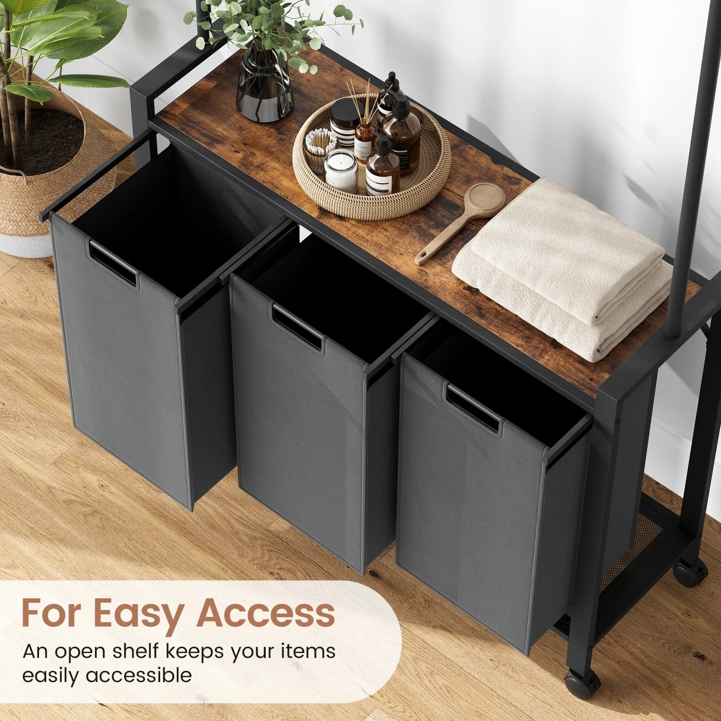 HiMISSCN Laundry Sorter With Extendable Bar And Wheels