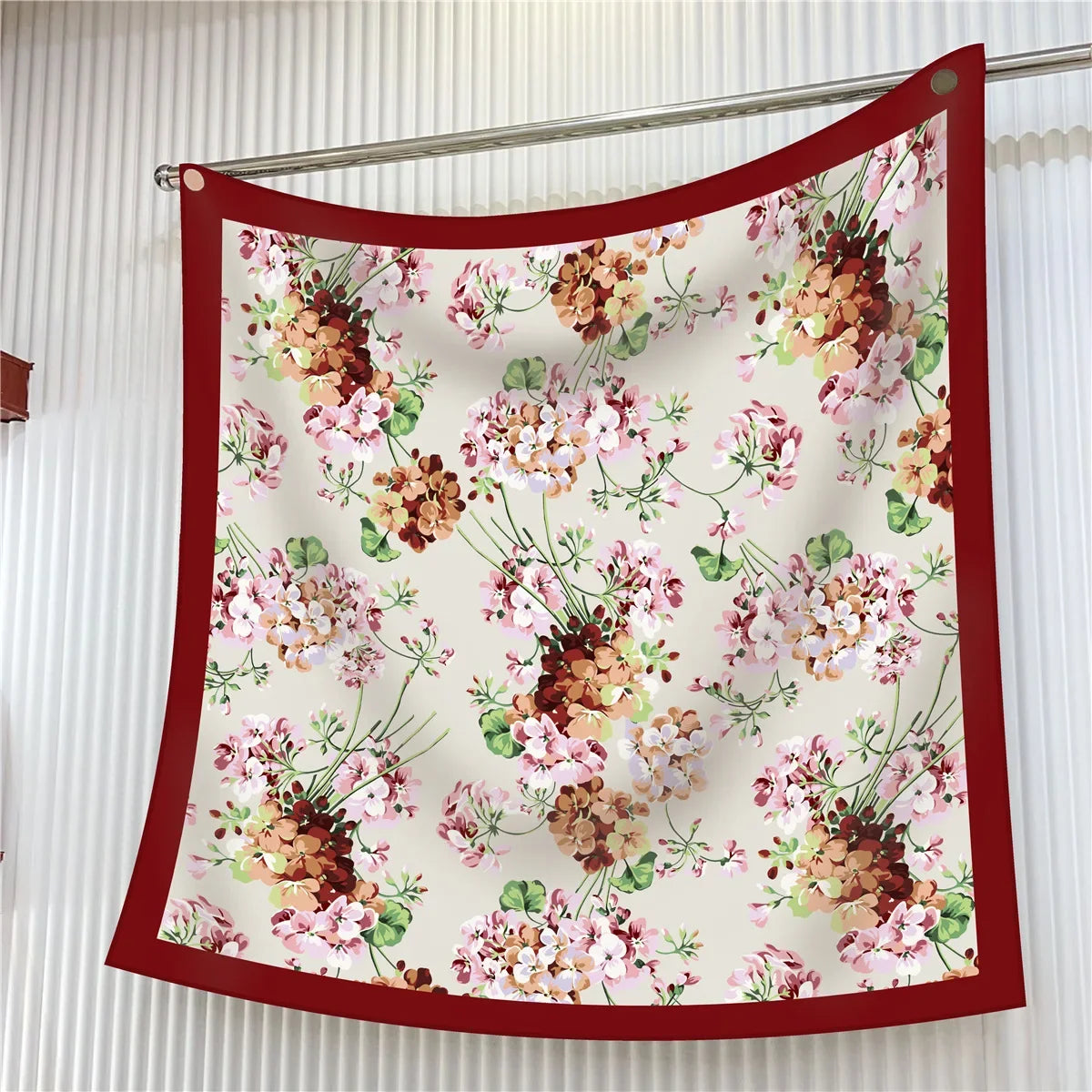 Floral Silk Twill Square Scarf Hijab Shawl For Women