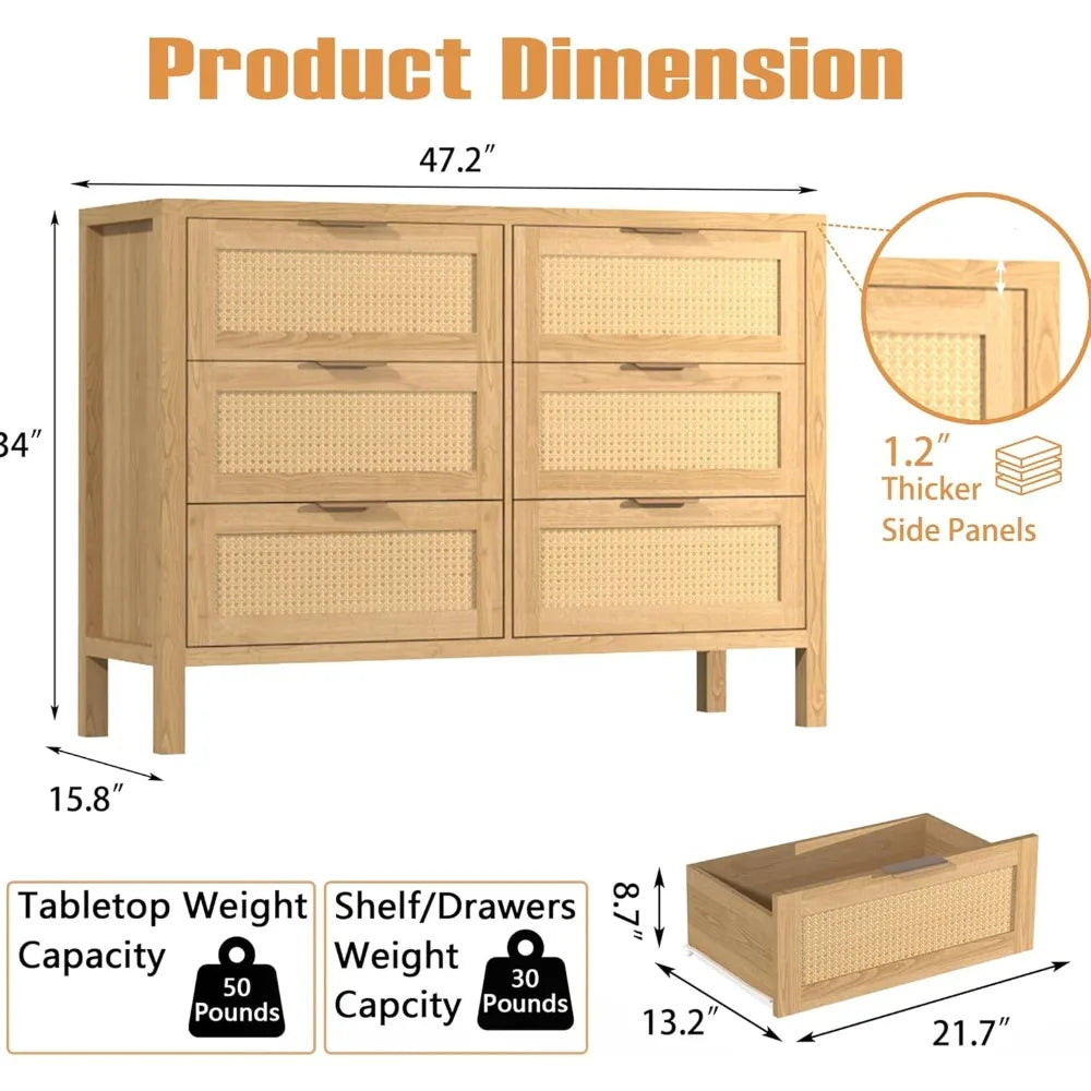 RBXC Rustic Oak Dresser and Nightstands Set with Gold Handles