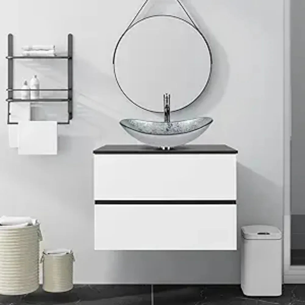 Wall Mounted Bathroom Vanity Cabinet With Two Drawers Glass Sink