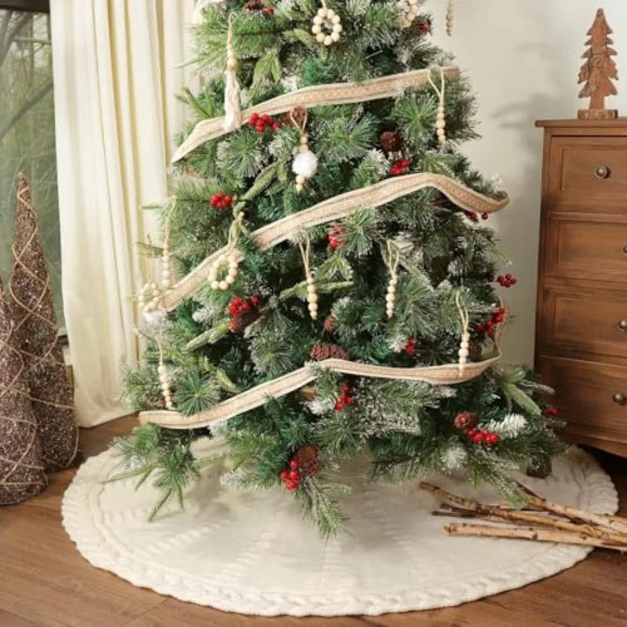 Braided Cable Knit Christmas Tree Skirt Vintage Style