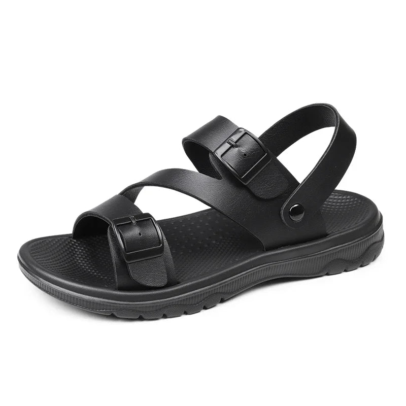 SUOJ Men Leather Sandals Outdoor Casual Beach Slippers