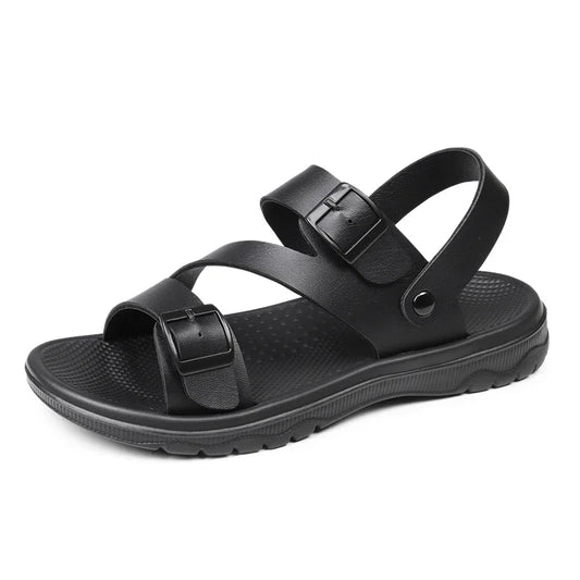 SUOJ Men Leather Sandals Outdoor Casual Beach Slippers