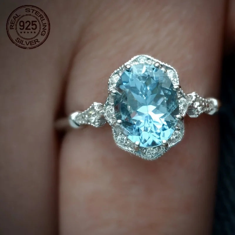 WPOOCC Vintage Inspired 925 Sterling Silver Ring With Oval Zirconia