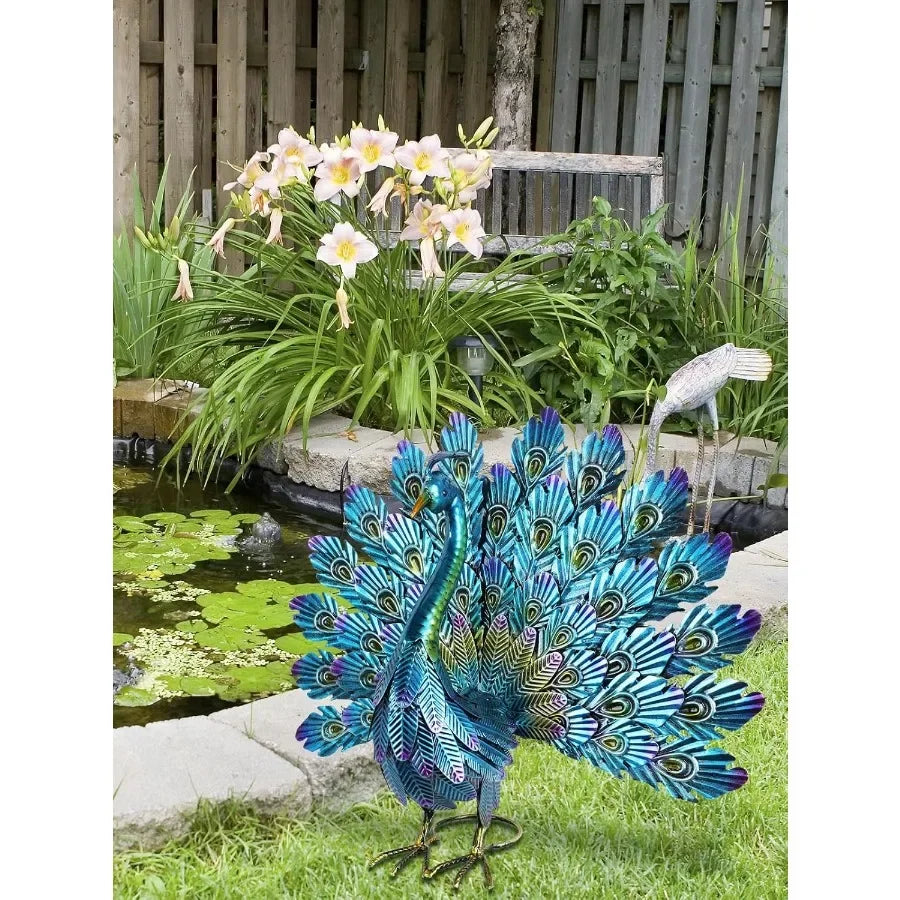 Metal Peacock Garden Statue Outdoor Yard Decor Ornament