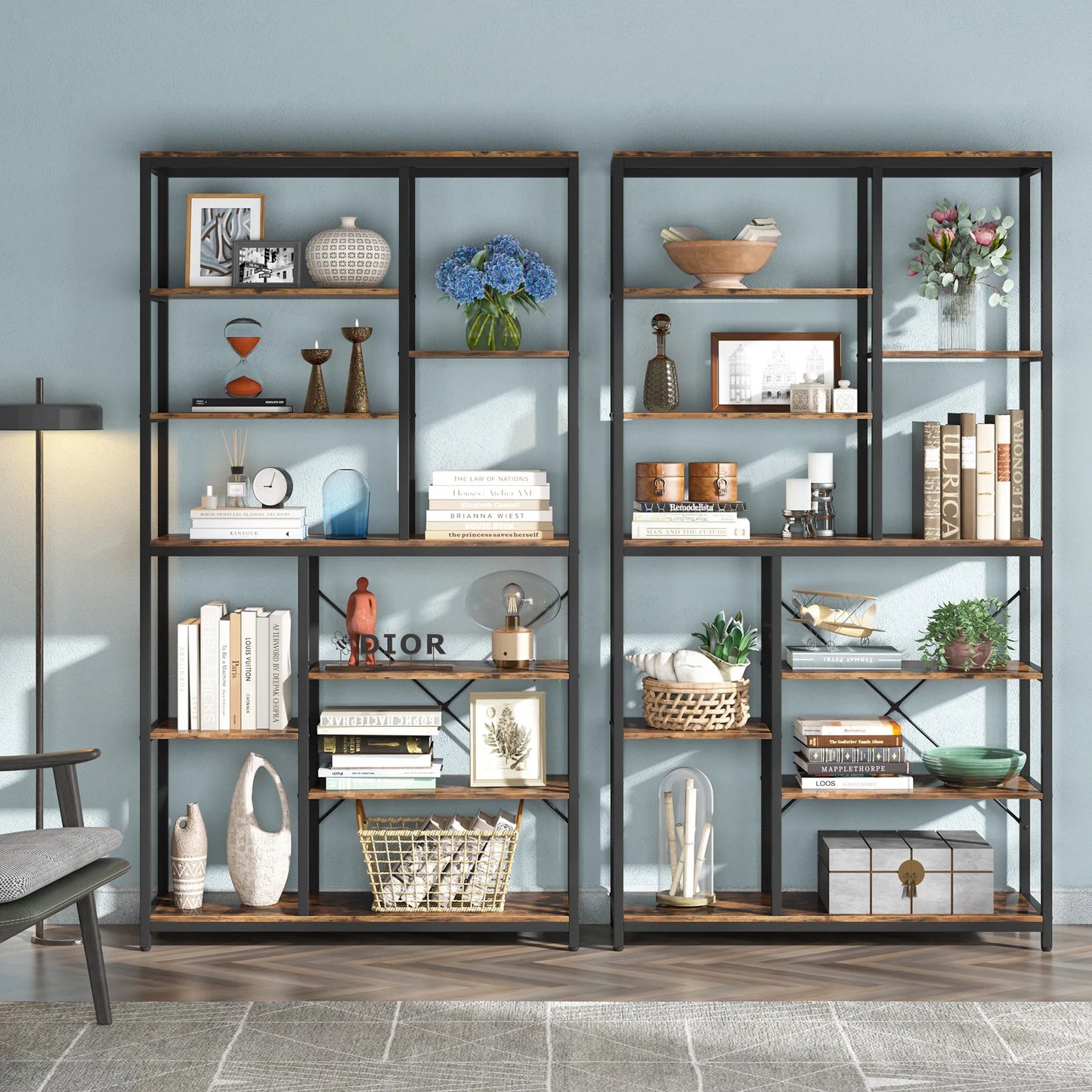 Tribesigns 9 Tier Industrial Bookcase With Open Shelves
