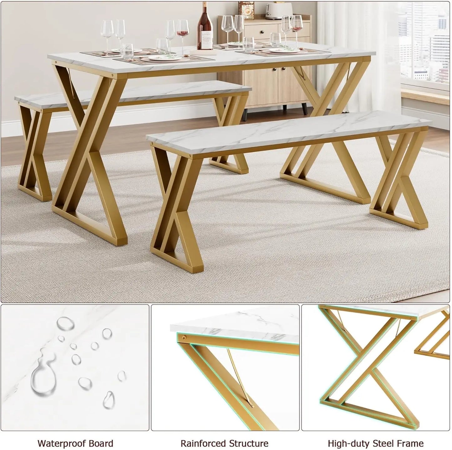 HobbyLane Kitchen Table Set For 4 With Benches SpaceSaving Dinette
