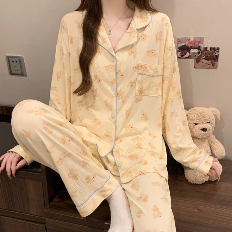 Bow Dtie Design Pajamas Set For Women Harajuku Style