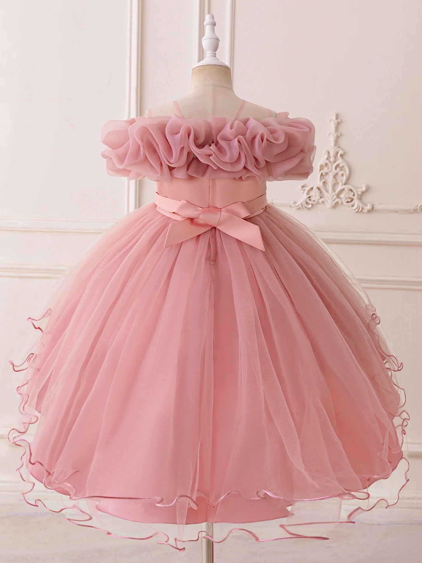 Toddler Girls Floral Print Sleeveless Tulle Dress With Ruffles