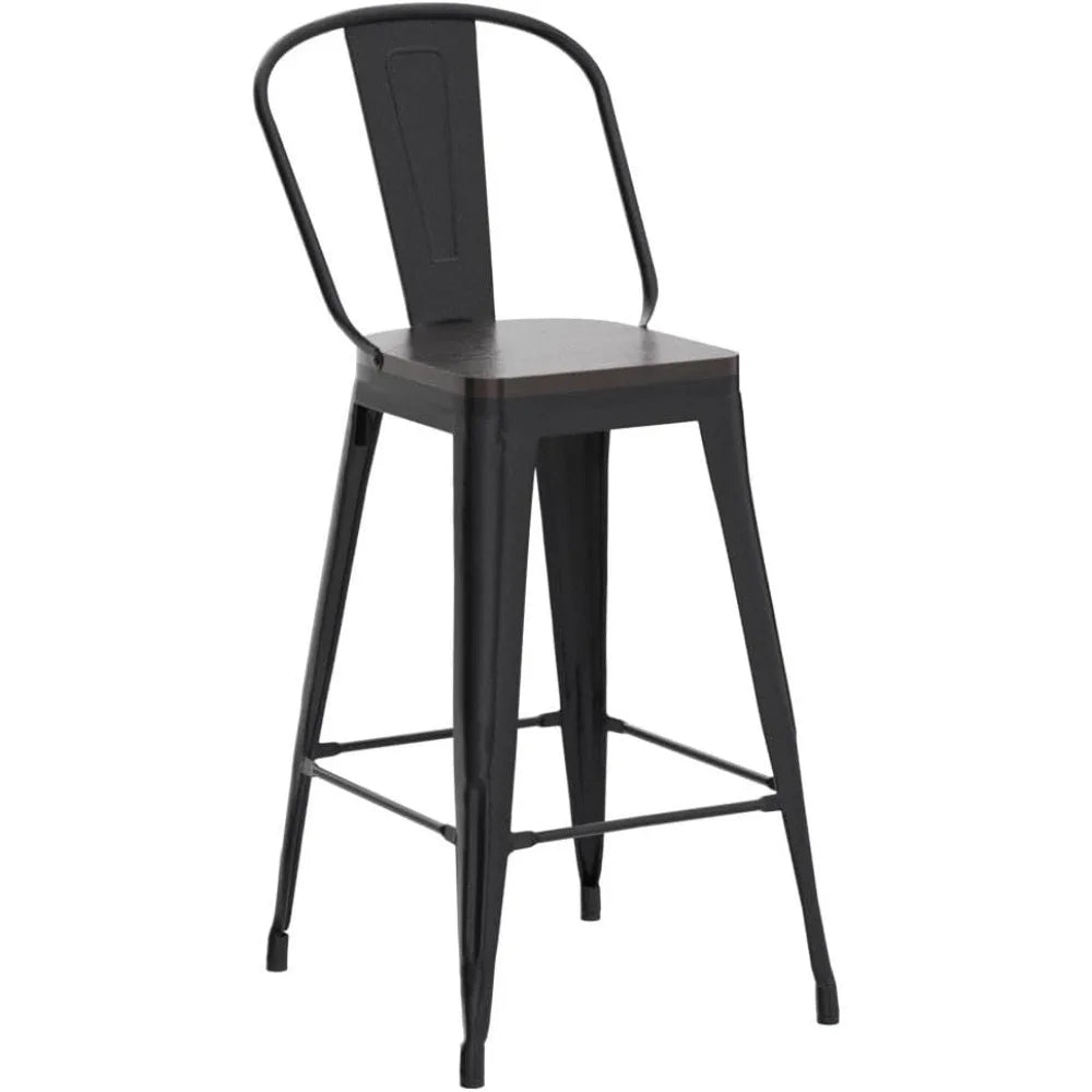 MOYU Swivel Metal Bar Stools Set 4 High Back Comfort