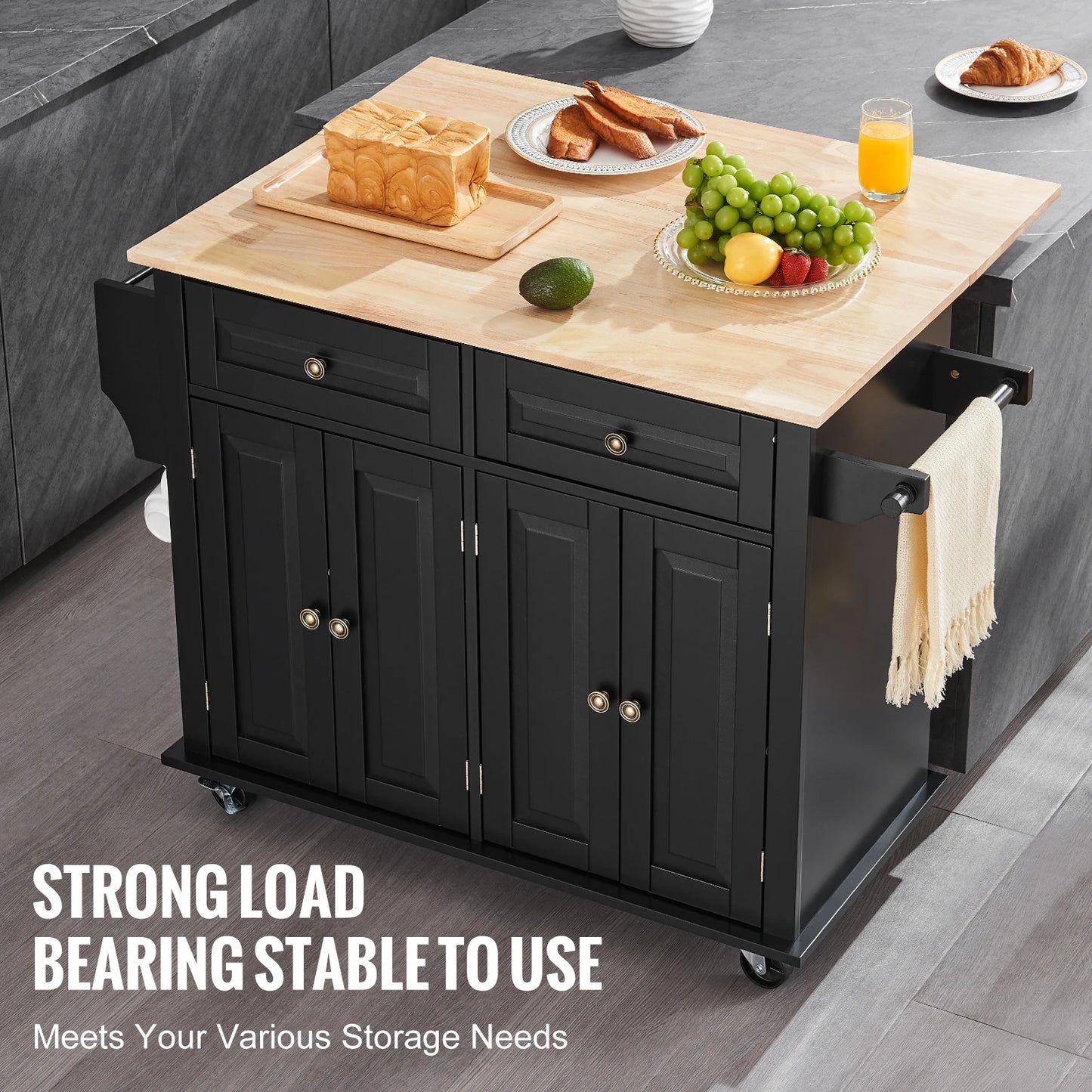 SucceBuy Kitchen Island Cart With Storage Cabinet and Drop Leaf
