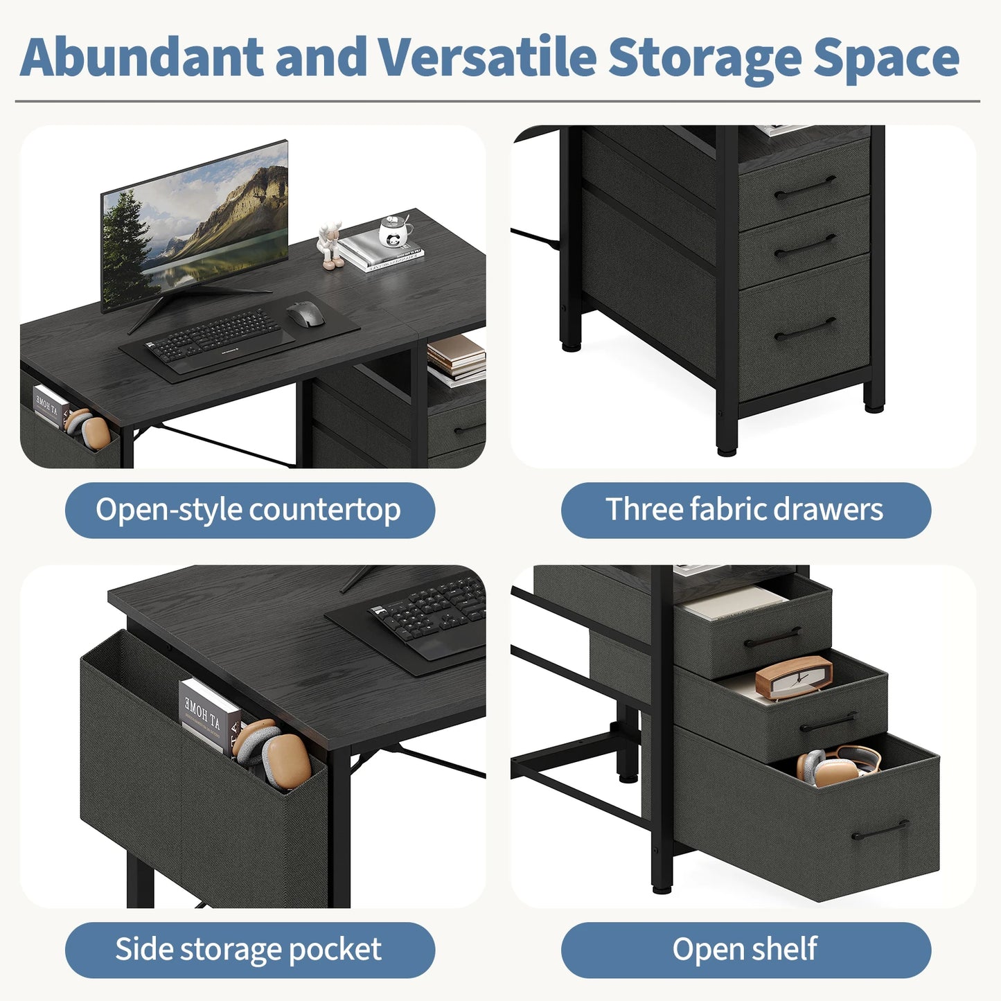 JHK Office Desk With 3 Fabric Drawers And Side Pocket
