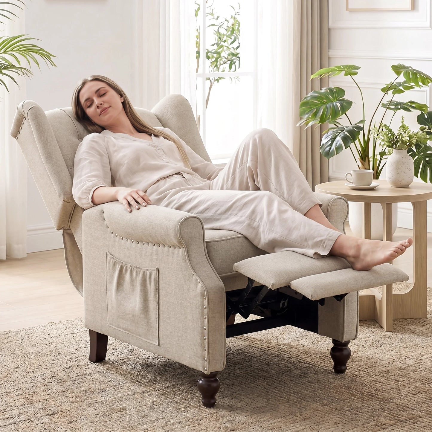 Tcgbkaf Mid Century Wingback Recliner With Heated Massage