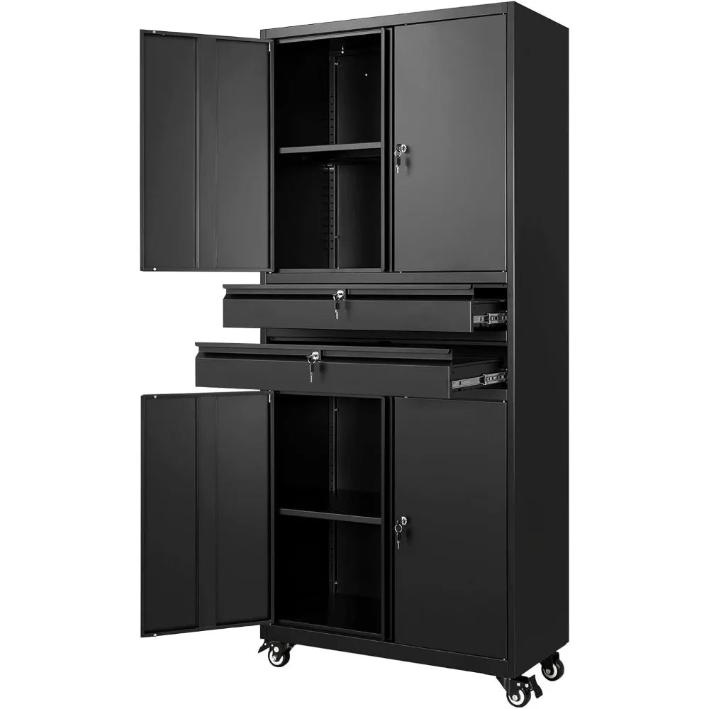 Garage Metal Storage Cabinet With Locking Doors And Adjustable Shelves