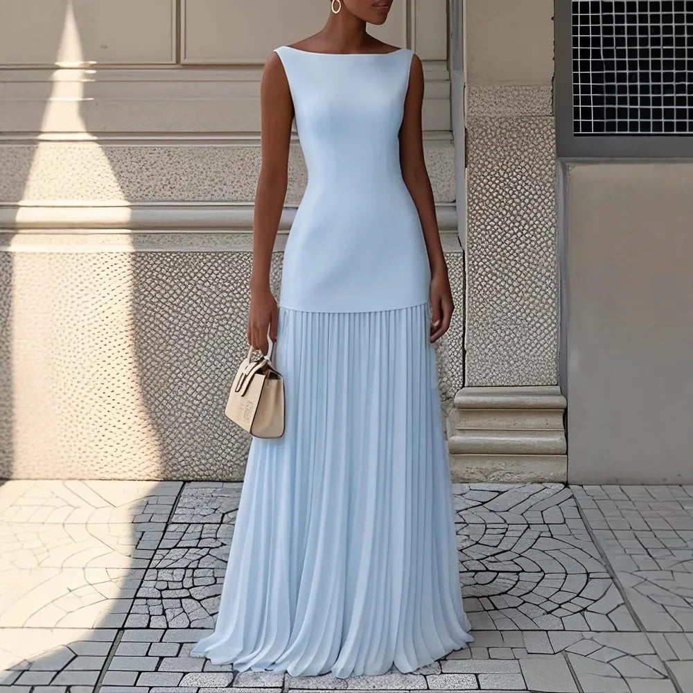 Elegant Women's Two-Piece Pleated Dress Set With Vest Overskirt