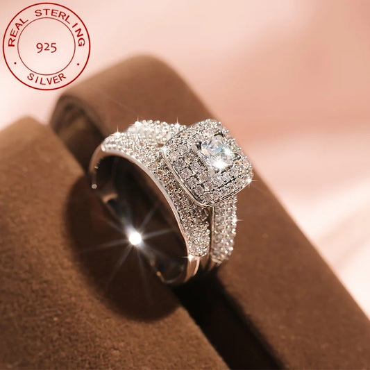 WPOOCC Womens Elegant Zircon Engagement Ring Set 925 Silver Plated