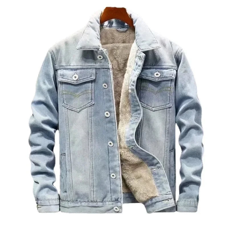 Denim Jacket Fleece-Lined for Men, Loose Fit Warm Casual Workwear
