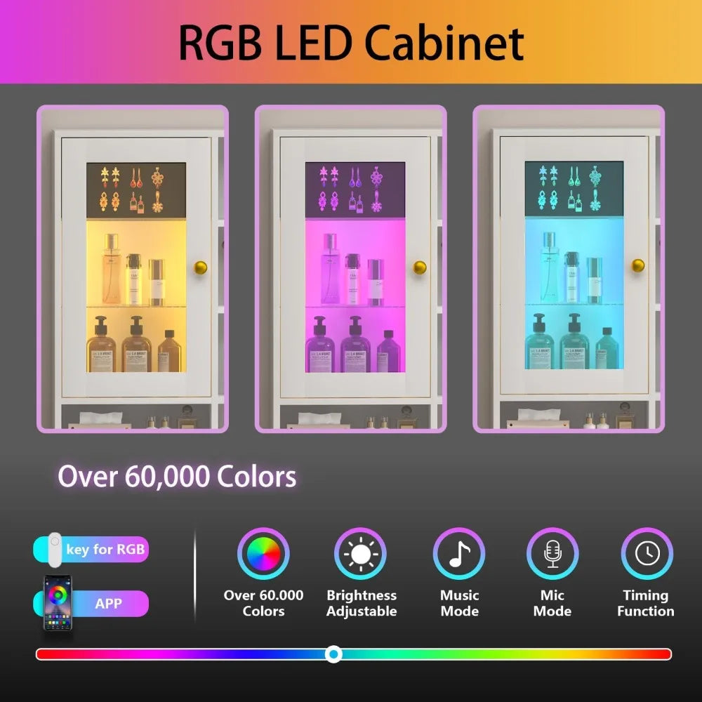 HUANZHUANG Makeup Vanity Desk With Mirror Lights Glass Top