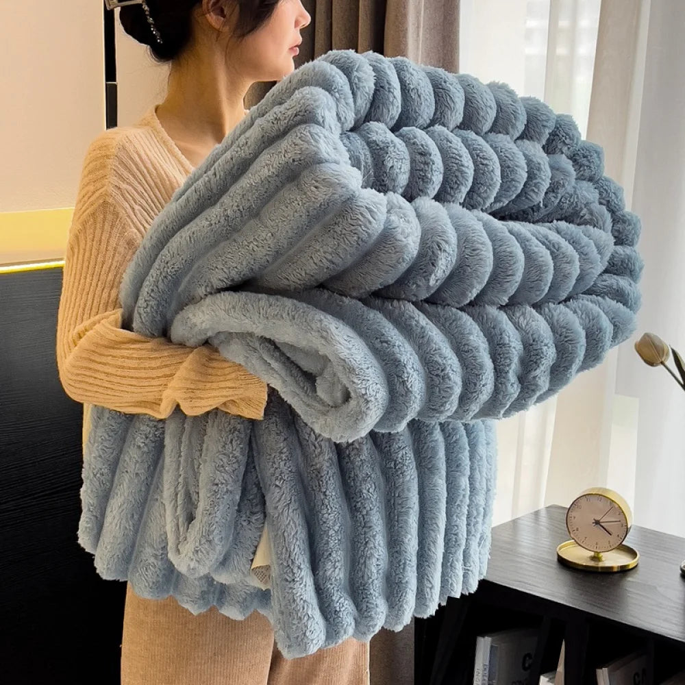 Striped Coral Fleece Throw Blanket 250GSM Soft And Warm