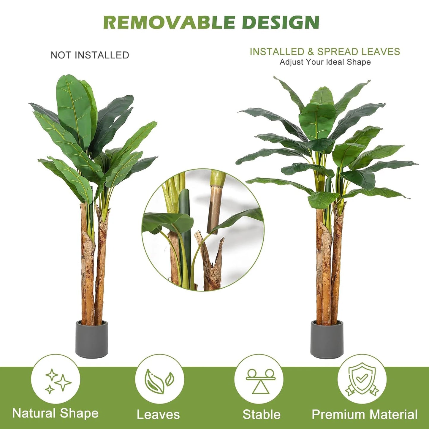 HiMISSCN Artificial Banana Tree With Planter Faux Leaves