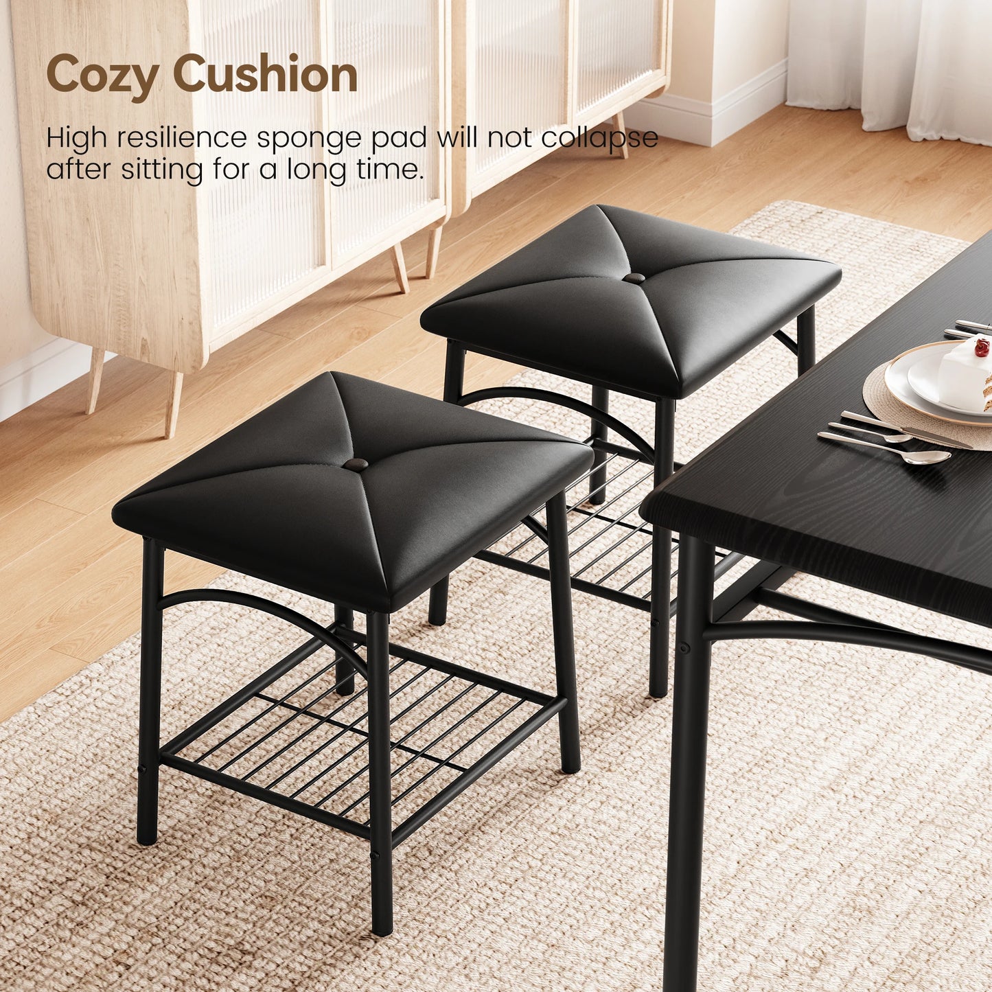 HobbyLane Dining Table Set For 4 With Upholstered Bench Stools