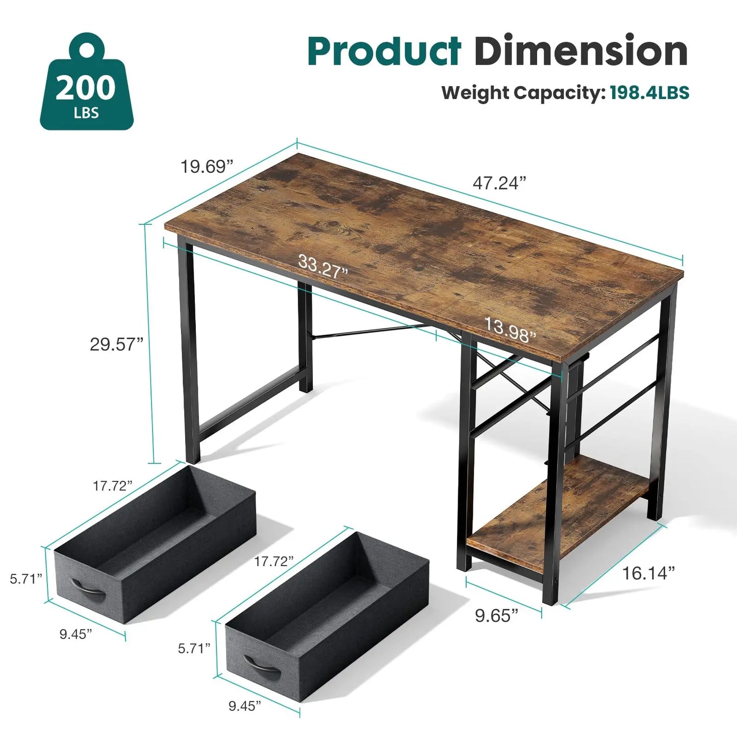 JHK Computer Desk With Drawers For Study Office Gaming