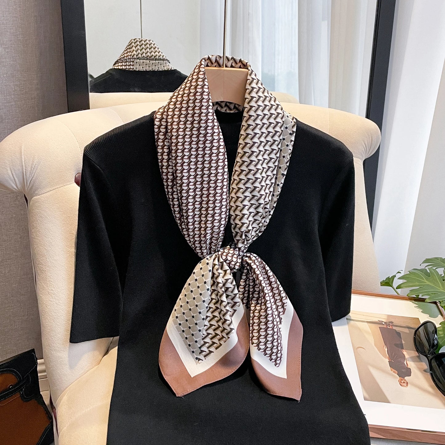 Women's Polyester Square Scarf Hairband Neckerchief Foulard Accessory
