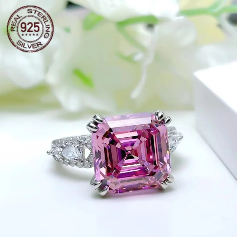 WPOOCC Asscher Cut Pink Topaz Citrine CZ Ring Sterling Silver