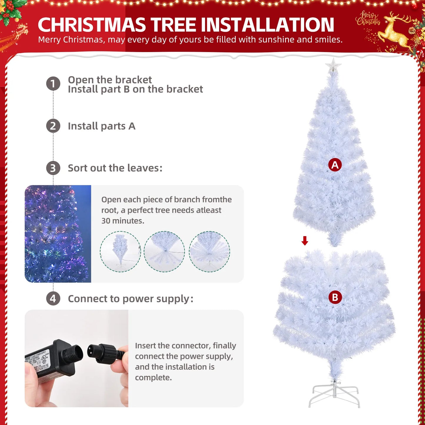 Pre-Lit LED Fiber Optic Artificial Christmas Tree PVC Stand