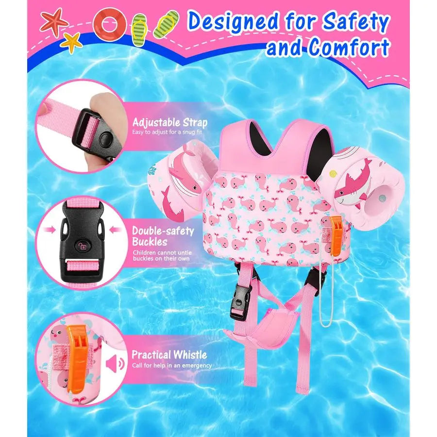 Cartoon Toddler Swim Vest With Crotch Strap Water Wings