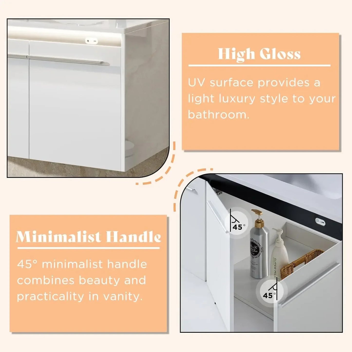 XMSJ LED Floating Bathroom Vanity With Sink Modern Storage