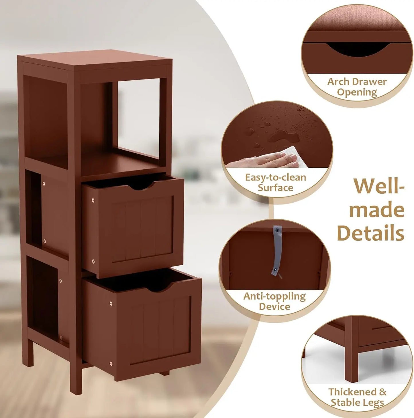 Small Bathroom Storage Cabinet With Detachable Drawers