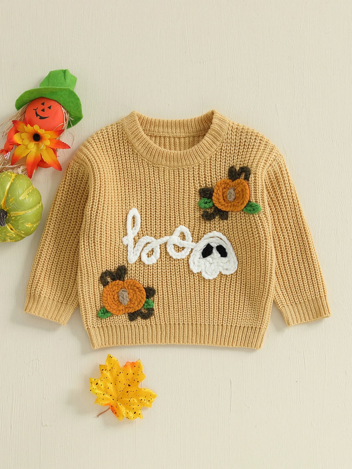 NONECN Kids Halloween Bat Witch Hat Embroidered Crewneck Sweater Unisex