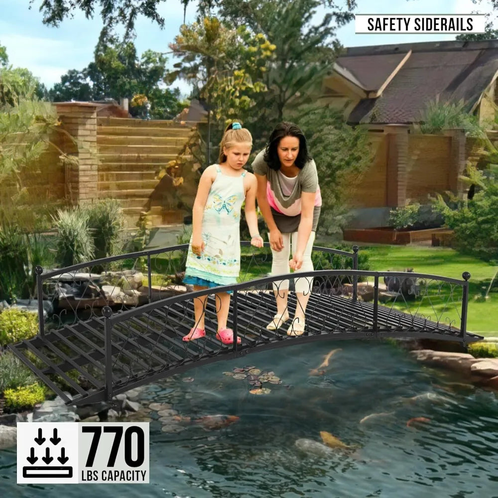 Metal Garden Bridge With Siderails For Outdoor Use