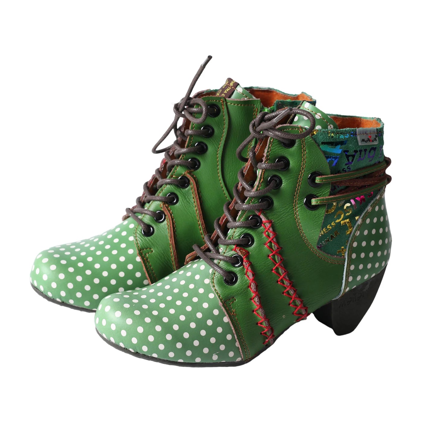 TMA EYES Polka Dot Leather Moccasin Stitch Ankle Boots