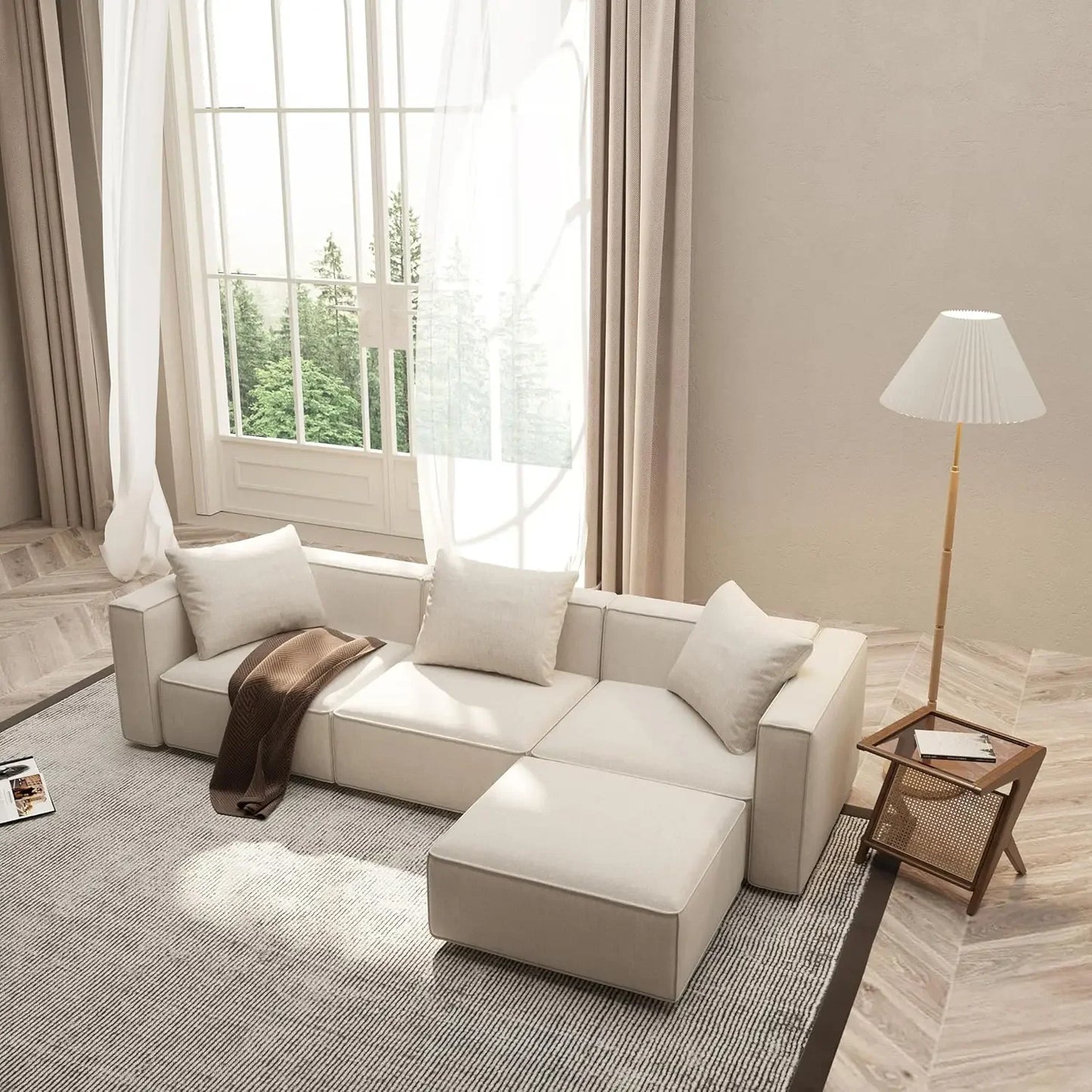 Modular Sectional Sofa Set Modern Minimalist L-Shape With Ottoman