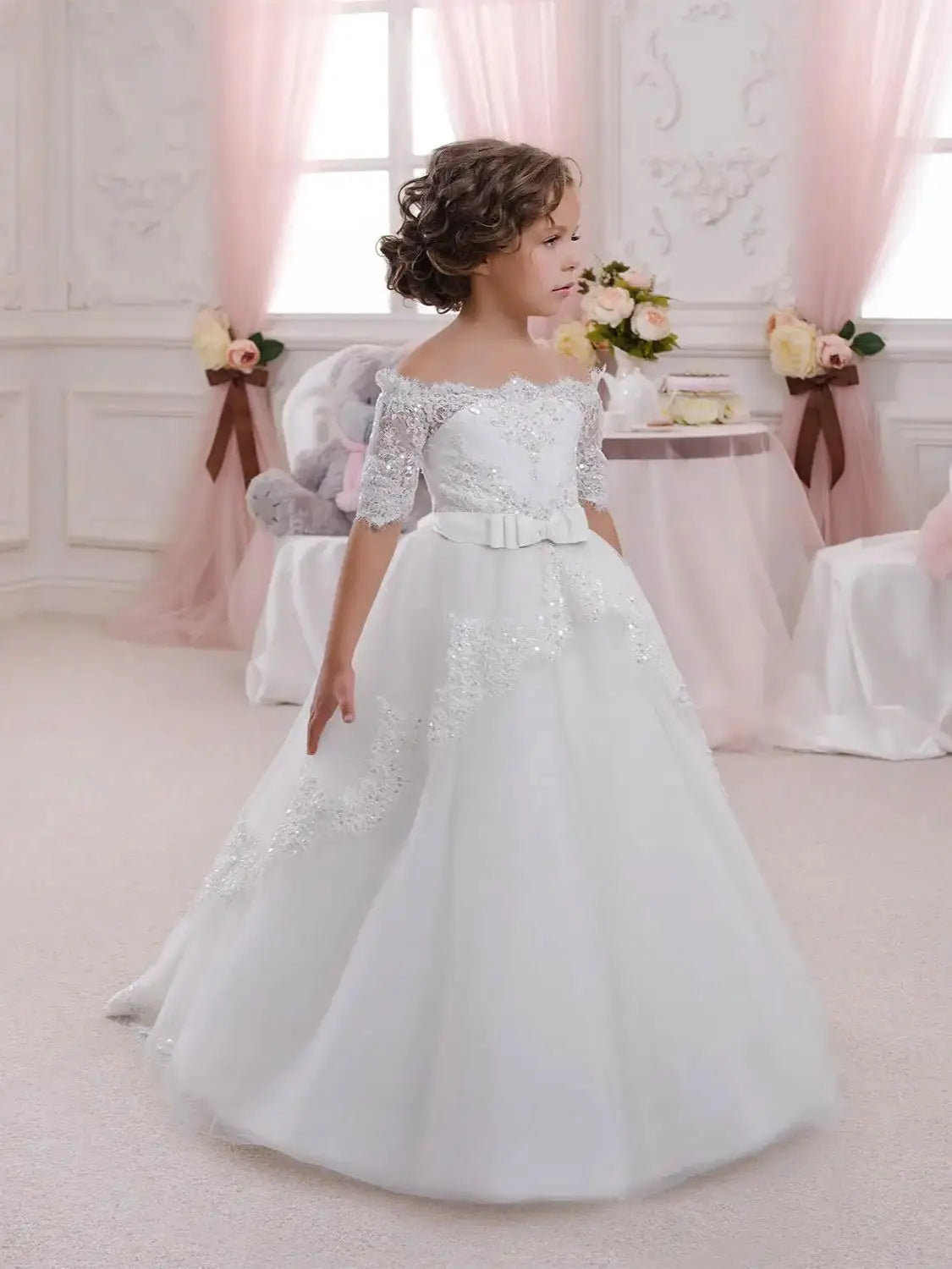 Elegant Flower Girl Dress With Lace Inset