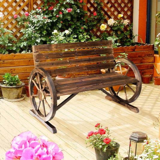Outsunny Wagon Wheel Bench Outdoor Garden Chair Loveseat